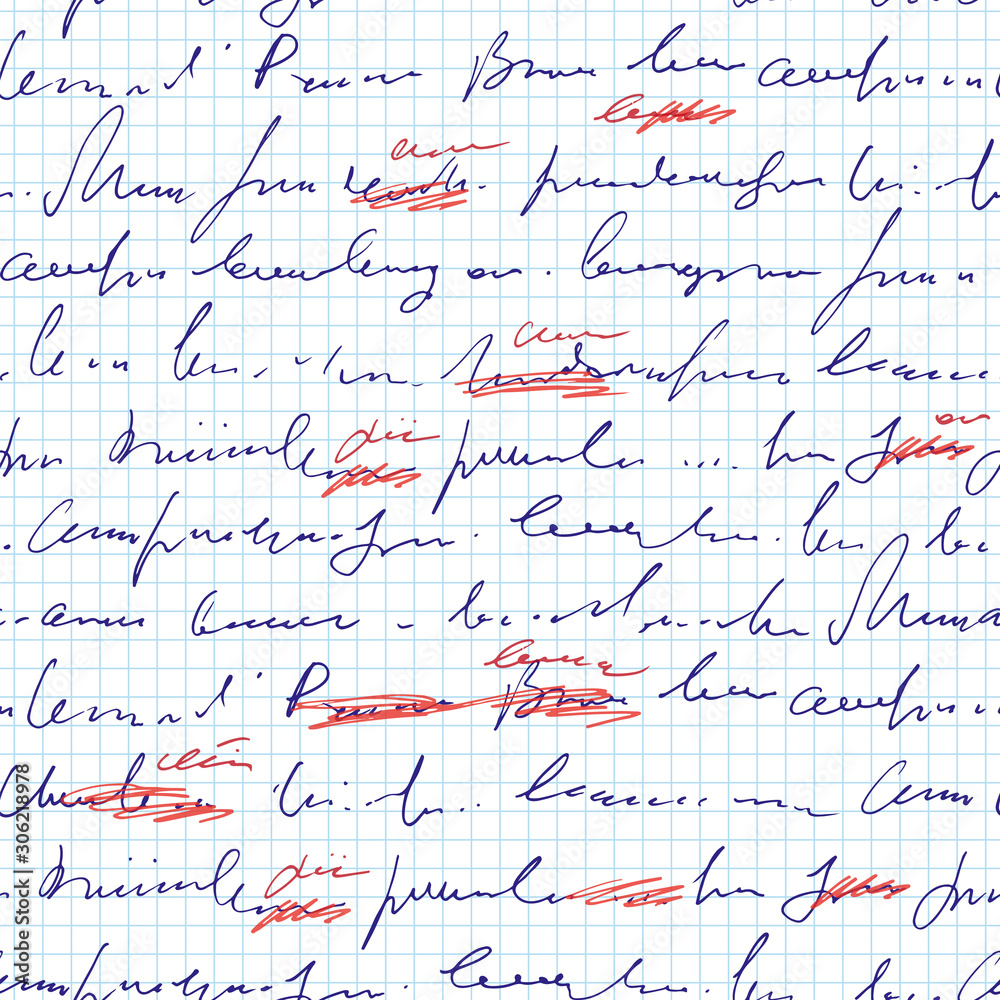 Handwritten abstract text with mistakes and misprints seamless pattern, vector monochrome script background, scribbles and blots in another group Handwritten abstract text with mistakes and misprints seamless pattern, vector monochrome script background, scribbles and blots in another group