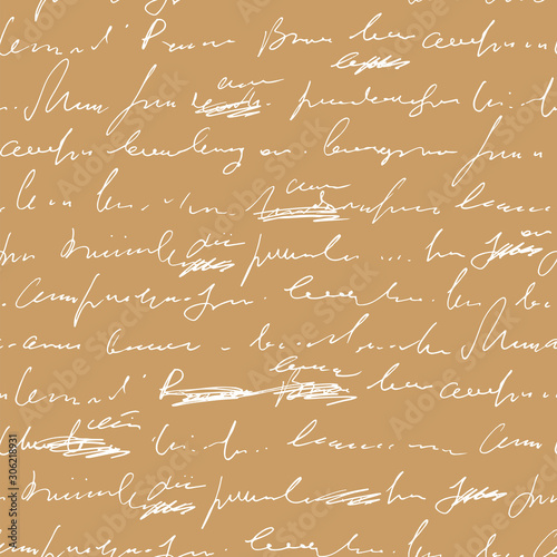 Handwritten abstract text with mistakes and misprints seamless pattern, vector monochrome script background, scribbles and blots in another group