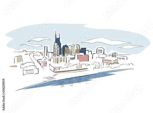 Nashville Tennessee usa America vector sketch city illustration line art