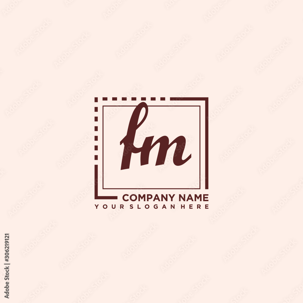 FM Initial handwriting logo concept, with line box template vector