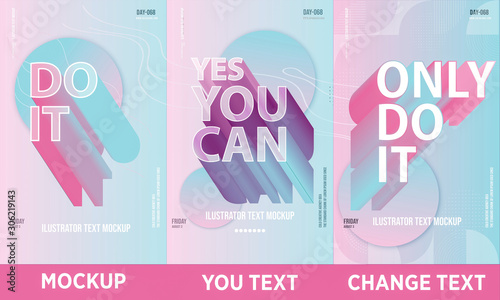 Plakat set of trendy colorful poster Illustrator Mockup full editable text