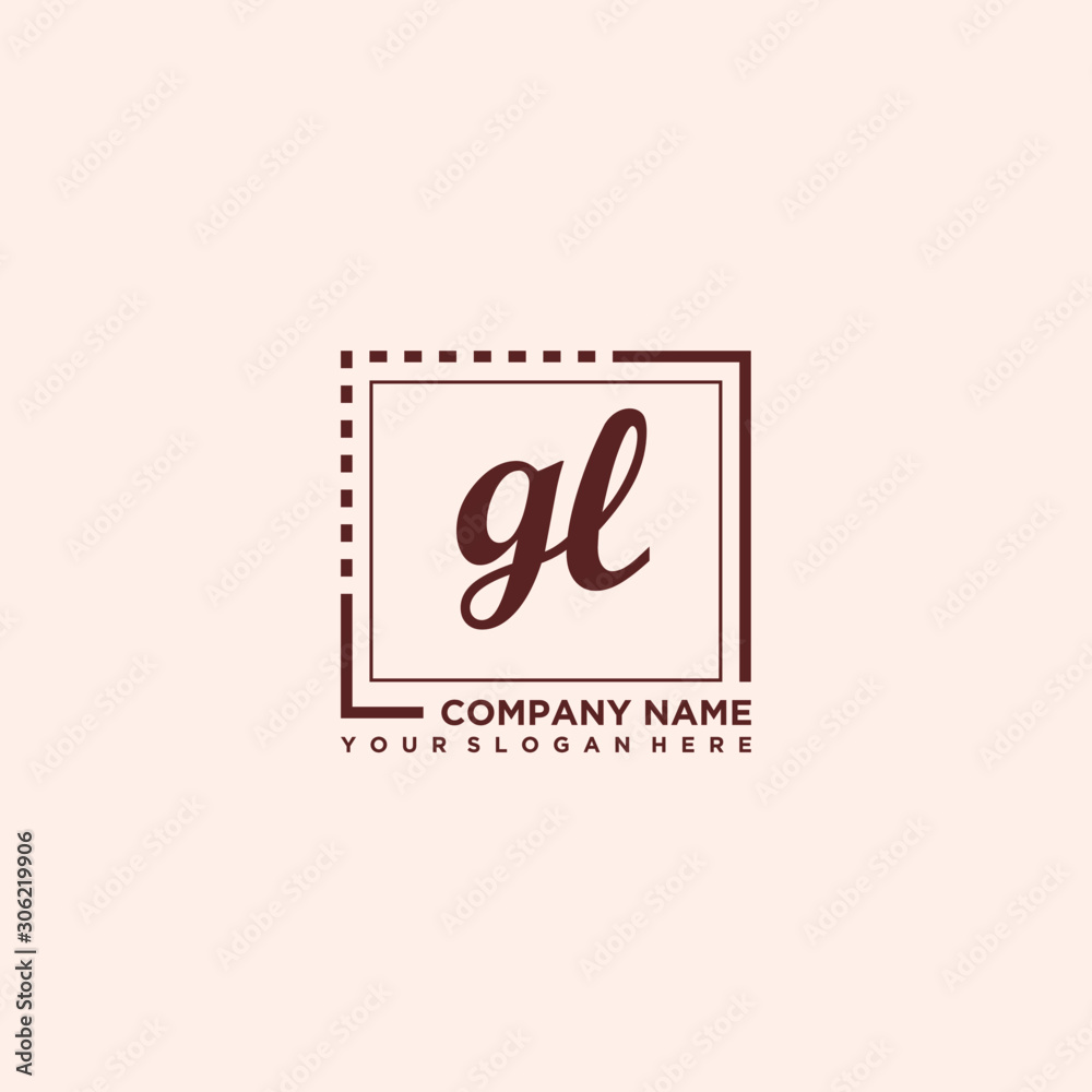 GL Initial handwriting logo concept, with line box template vector