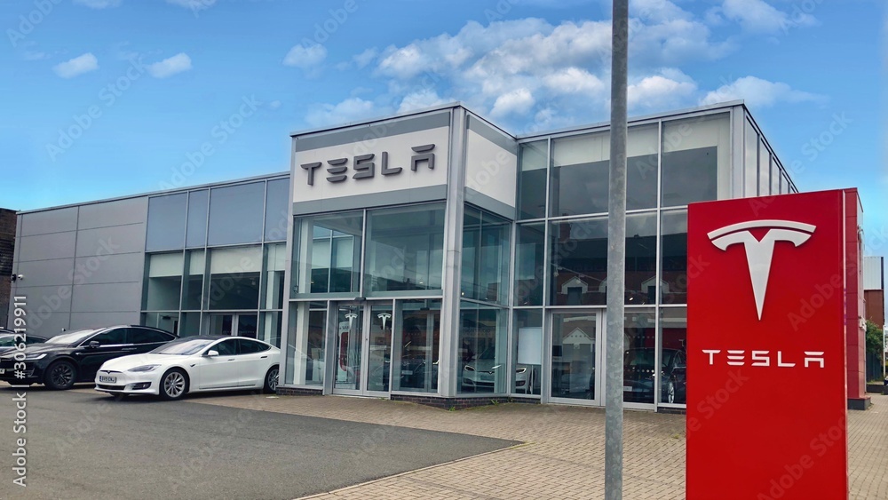 Tesla Dealership with electric cars Stock Photo | Adobe Stock