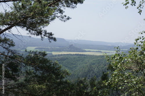 View from Bohemian Switzerland to the Zirkelstein mountain in Saxon Switzerland