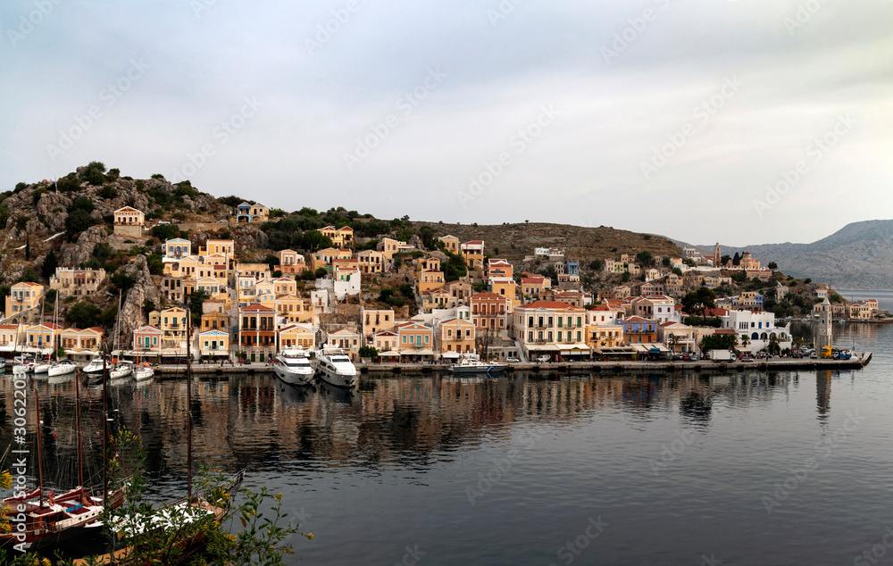 Panoramic view of the port of Simi Greece