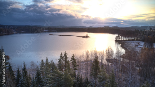 Incredible frozen lake in spring. Nature in Nordic Countries