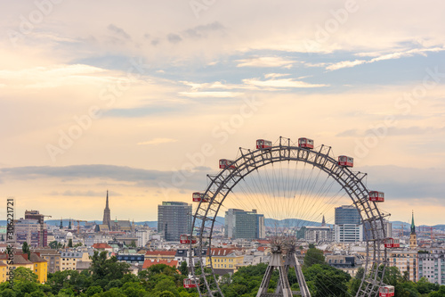 Beautiful view of  evening Vienna with big ferris wheel