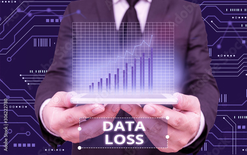 Writing note showing Data Loss. Business concept for process or event that results in data being corrupted and deleted