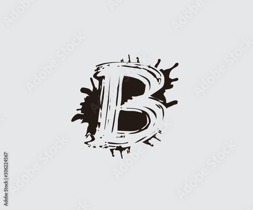 Initial B flat splatter logo icon. Abstract ink splash design.