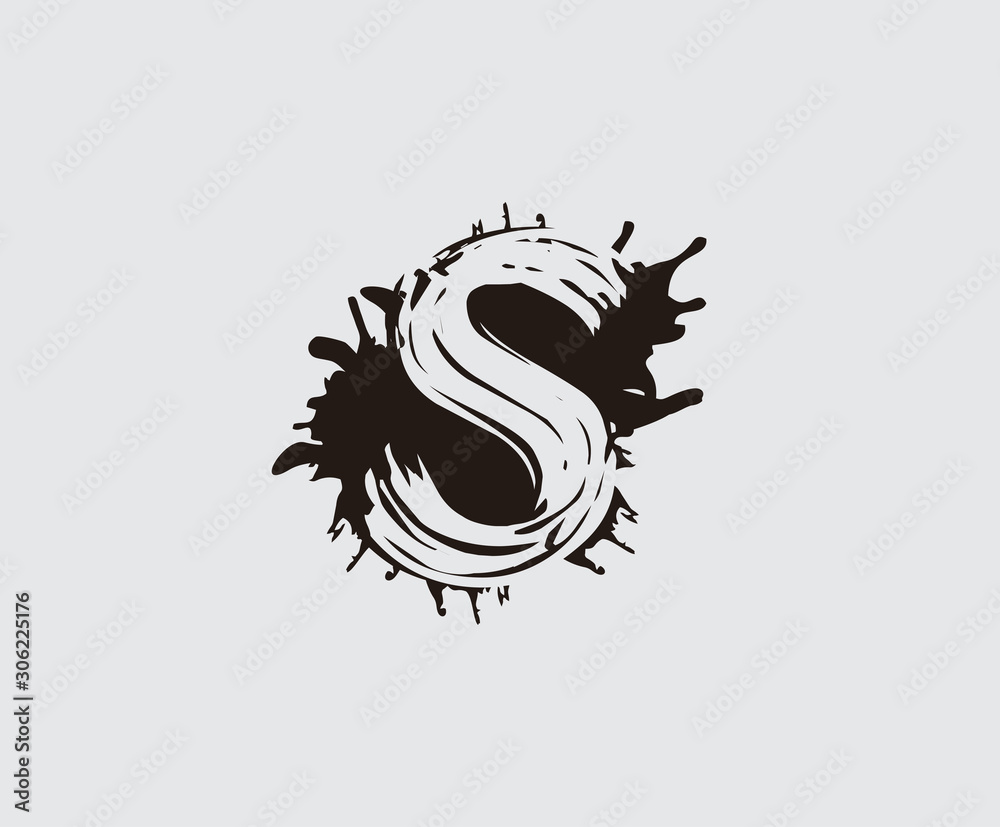Initial S flat splatter logo icon. Abstract ink splash design.