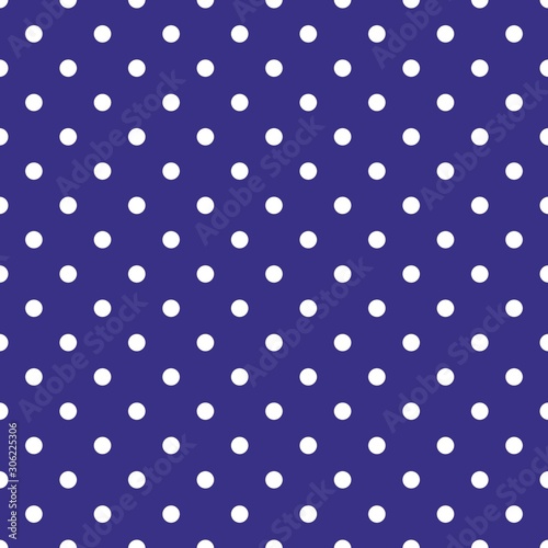 Vector seamless pattern with polka dots on retro navy blue background