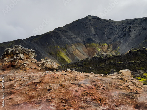 Black and red rocks in lava mountains in Iceland 
