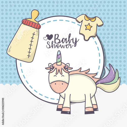baby shower cute unicorn bottle and bodysuit sticker