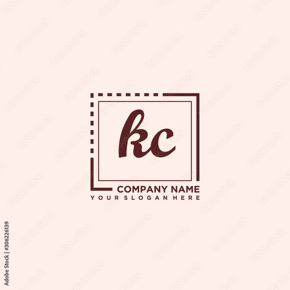 KC Initial handwriting logo concept, with line box template vector