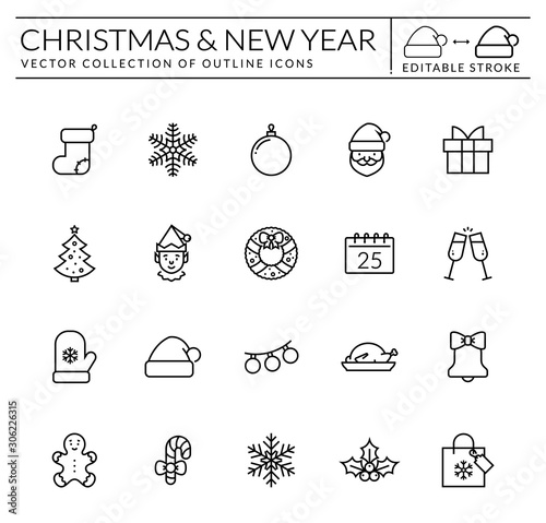 Christmas and New Year line icons. Vector set.