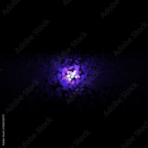 White and blue blurred light on black background. Print. Outer space around a blue star. Abstraction