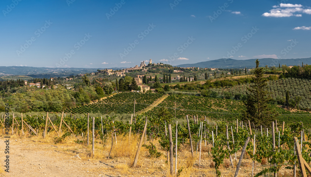 Summer landscape view over San Gimignano Italy Panorama Summer landscape view over San Gimignano Italy Panorama
