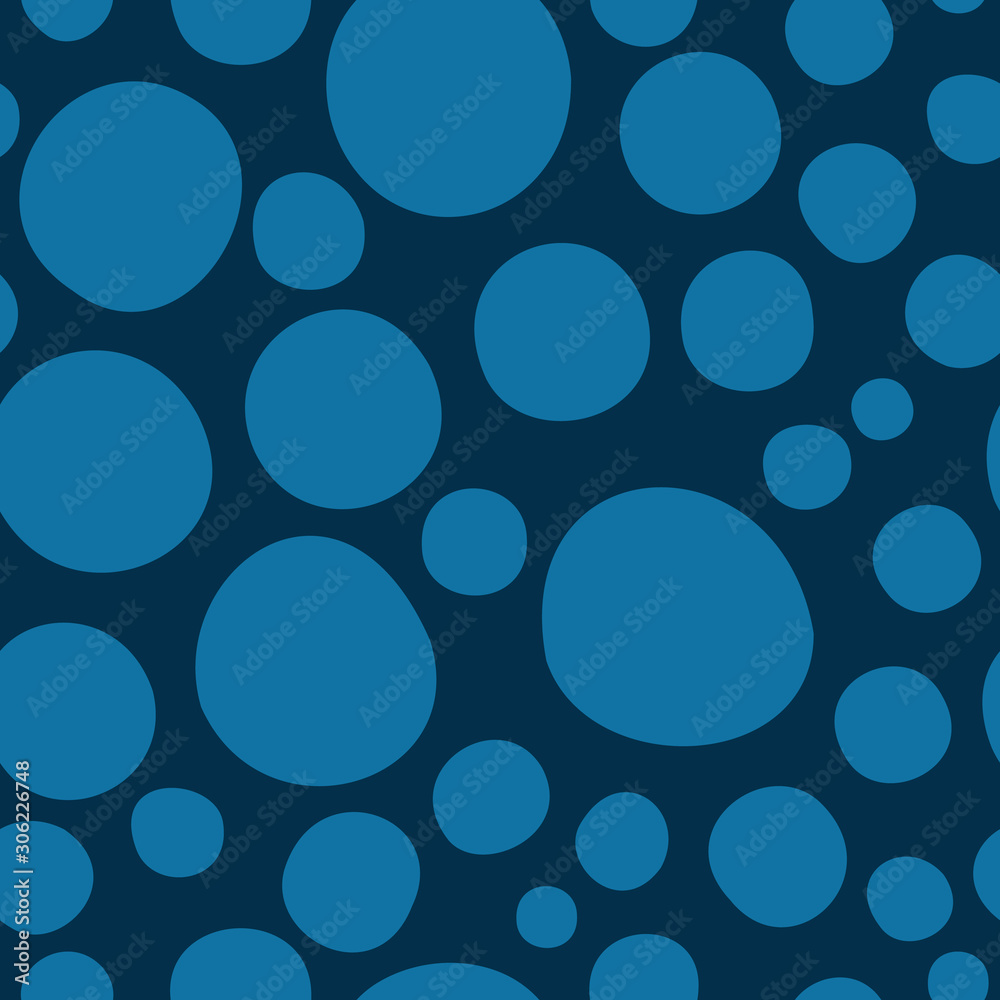 Big blue polka dots on dark blule background vector pattern.