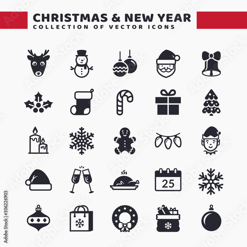 Christmas and New Year icons. Vector set.