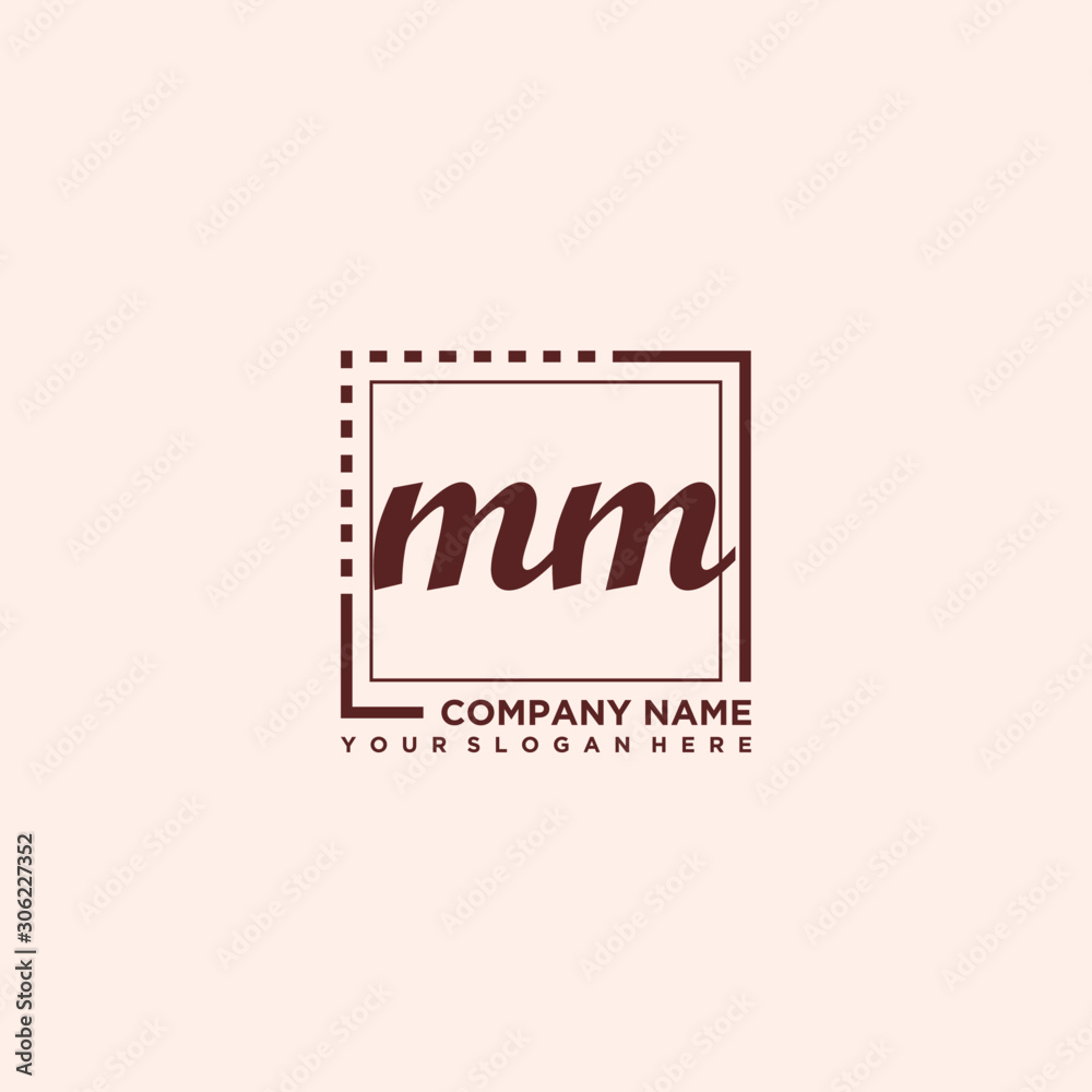 MM Initial handwriting logo concept, with line box template vector