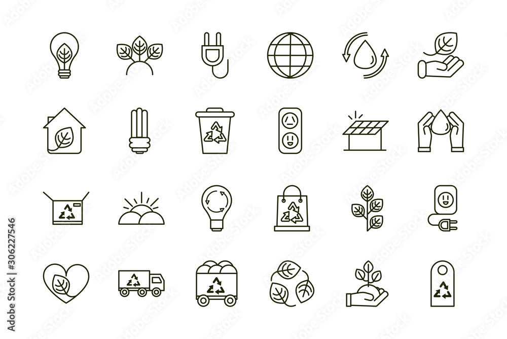 environment ecology icons collection line