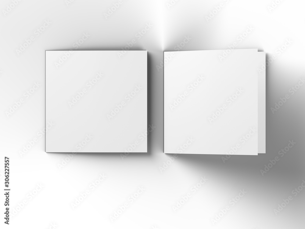 Brochure in square format folded to two - mockup. 3d illustration