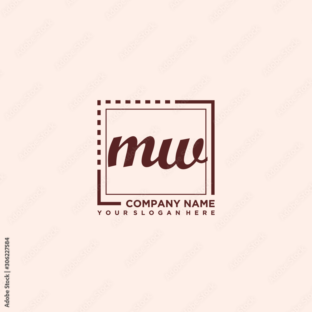 MW Initial handwriting logo concept, with line box template vector