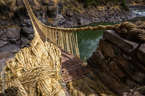 Inca Qeswachaka bridge made of grass.