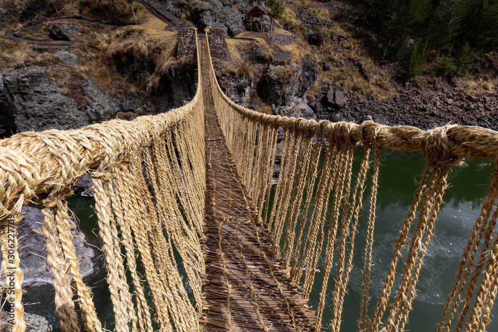 Inca Qeswachaka bridge made of grass.