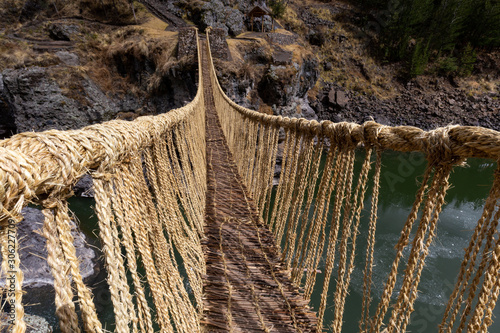 Inca Qeswachaka bridge made of grass. photo
