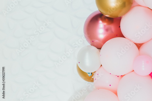 Beautiful multi-colored balloons with flowers for a party