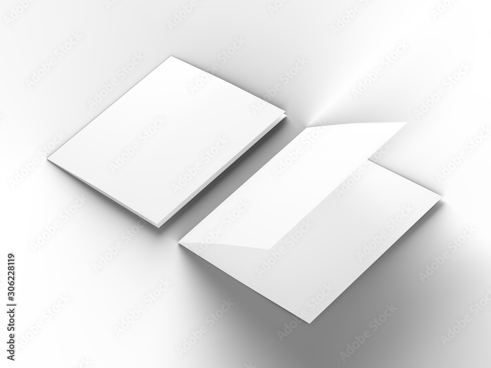 Brochure in square format folded to two - mockup. 3d illustration