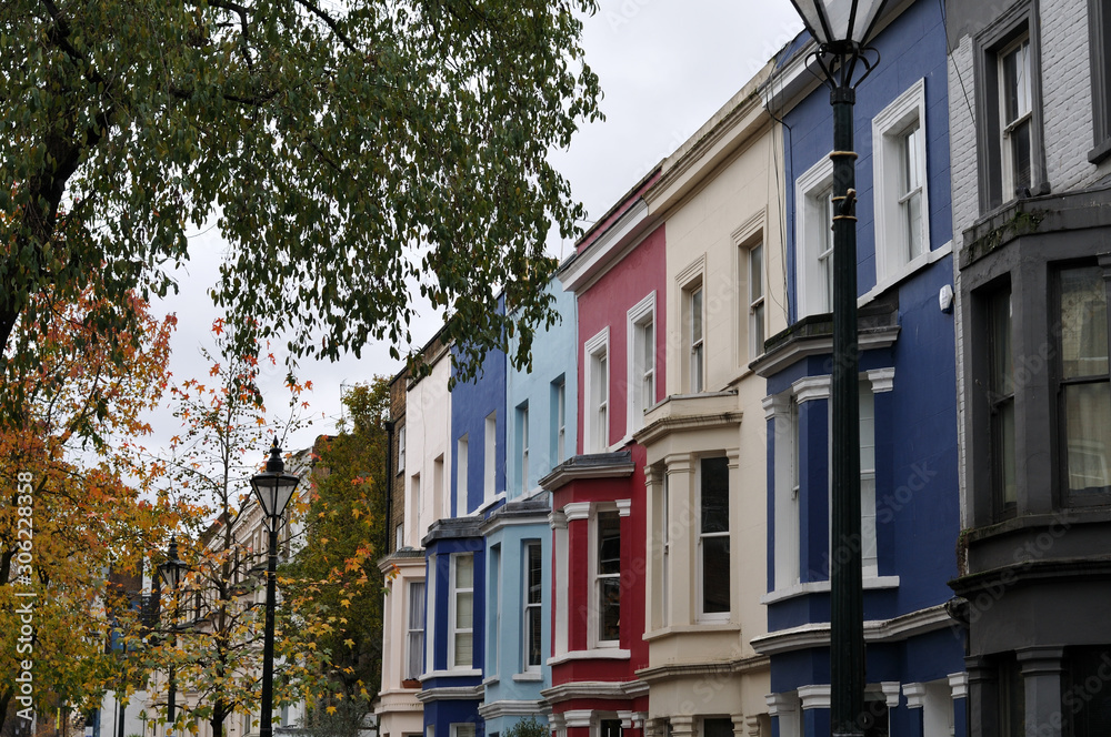 colorful facades of houses in Notting Hill, London