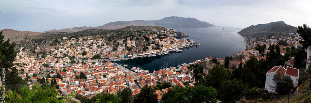 Panoramic view of  port of Simi Greece