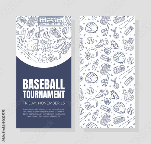 Hand Drawn Baseball Symbols Used in Vector Two-sided Card Template