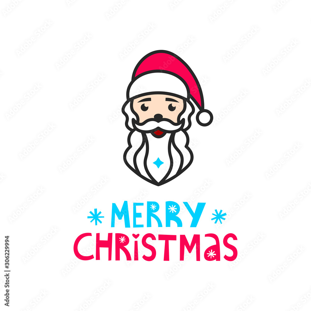 Santa Claus face with Merry Christmas text. Merry christmas greeting card. White background. Santa Claus face with Merry Christmas text. Merry christmas greeting card. White background.