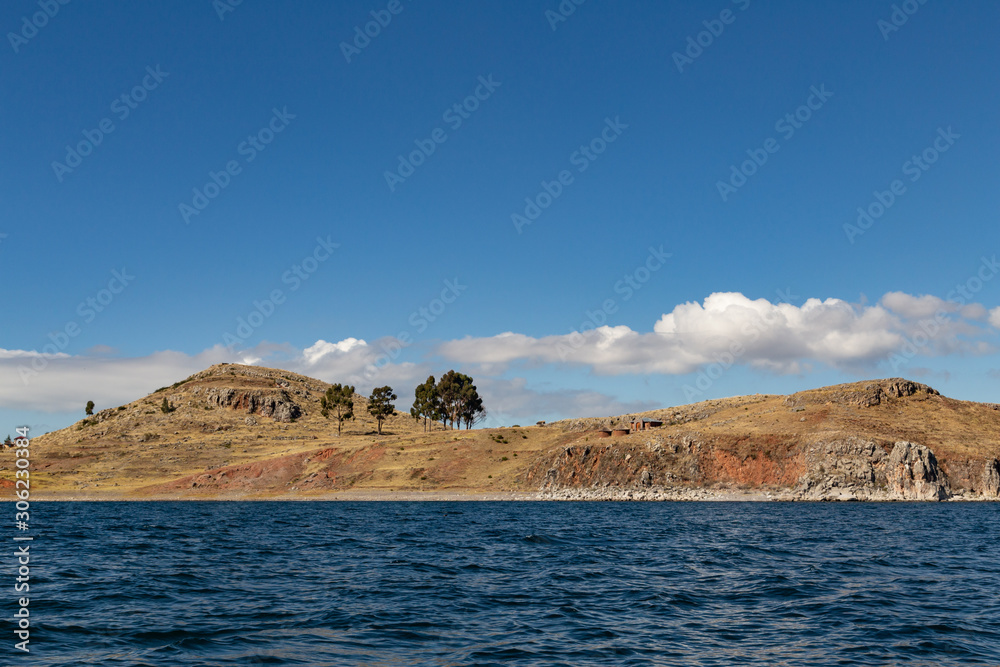 View of the Ticonata island, Lake Titicaca, Peru.