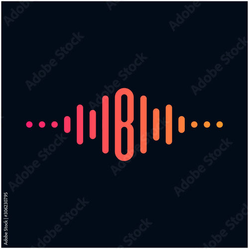 letter B with Pulse music player element. Logo template electronic music, equalizer, store, dj, nightclub, disco. Audio wave logo concept, Multimedia Technology themed, Abstract Shape. - vector