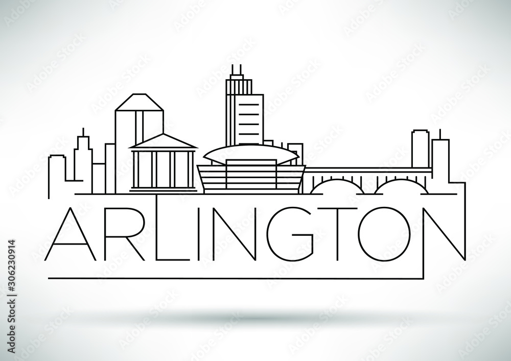 Fototapeta Minimalna liniowa panoramę miasta Arlington z typograficznym wzorem