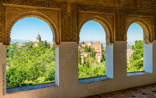 The picturesque Albaicin district in Granada as seen from the Alhambra Palace. Andalusia, Spain.