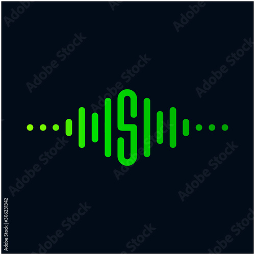 letter S with Pulse music player element. Logo template electronic music, equalizer, store, dj, nightclub, disco. Audio wave logo concept, Multimedia Technology themed, Abstract Shape. - vector