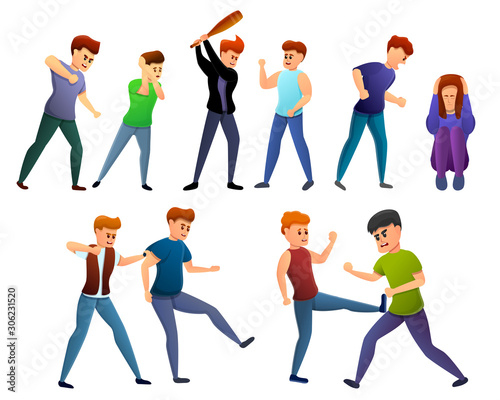 Violence icons set. Cartoon set of violence vector icons for web design