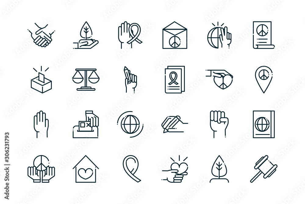 peace and human rights icons set line peace and human rights icons set line