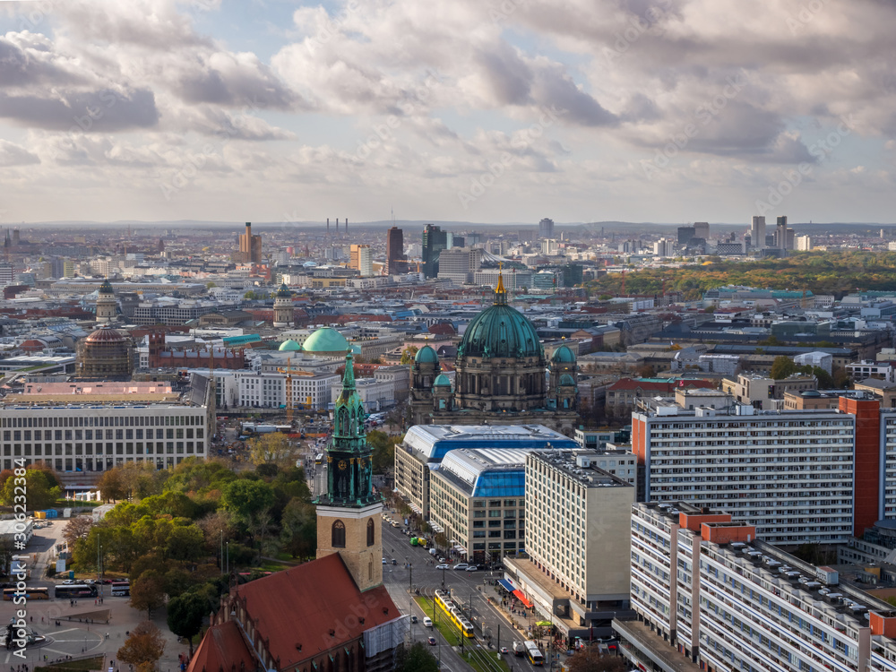 View to the Berlin City Shape with moving clouds