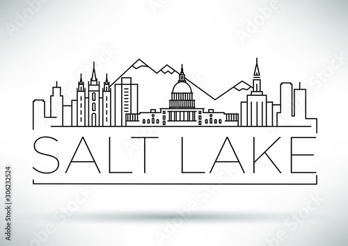 Minimal Salt Lake City Linear Skyline with Typographic Design