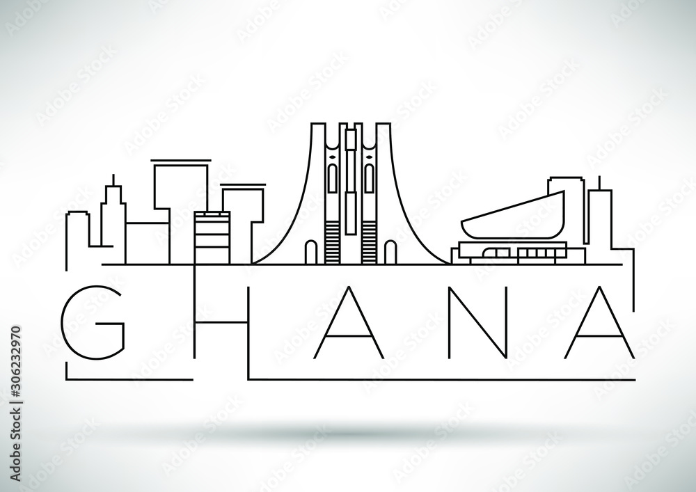 Minimal Ghana City Linear Skyline with Typographic Design