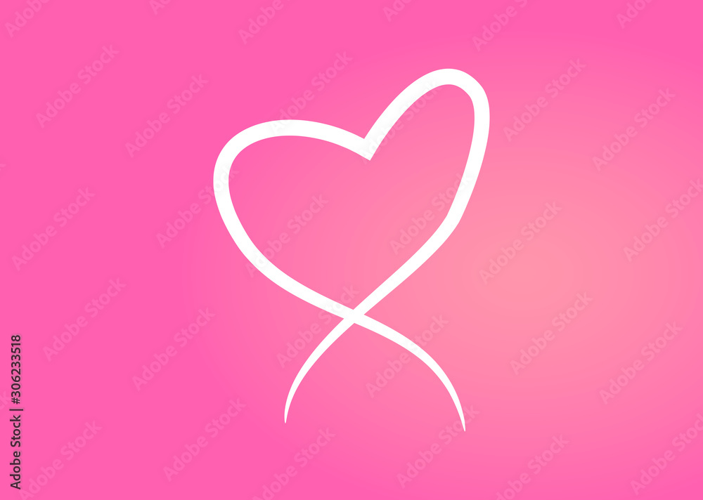 White Heart Outline Icon. Hand Drawn Vector. Chalk Heart Isolated On Pink Background. Heart Frame For Love Symbol,Logo And Valentine's Day.Creative Art Sketch.Modern Outline Shape, Vector Illustration