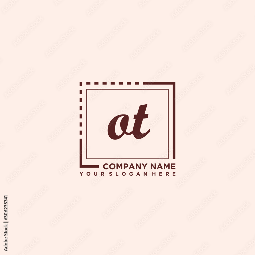 OT Initial handwriting logo concept, with line box template vector
