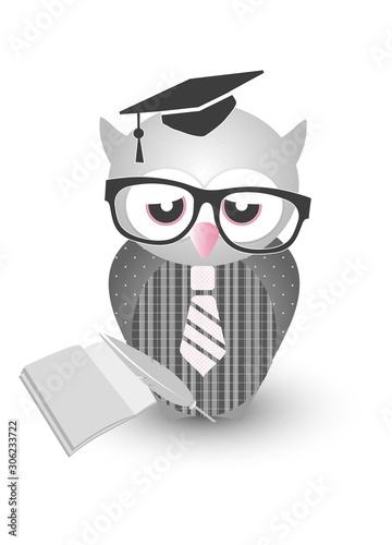 studierende Eule mit Doktorhut,Brille und Krawatte