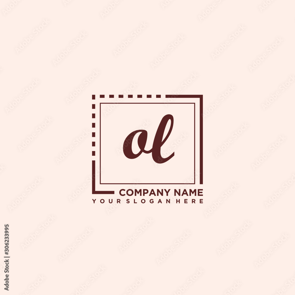 OL Initial handwriting logo concept, with line box template vector